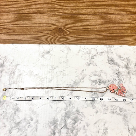 Betsy Johnson Pink and Colorful Rhinestone Poodle Dog Necklace Gold Tone - Picture 5 of 5